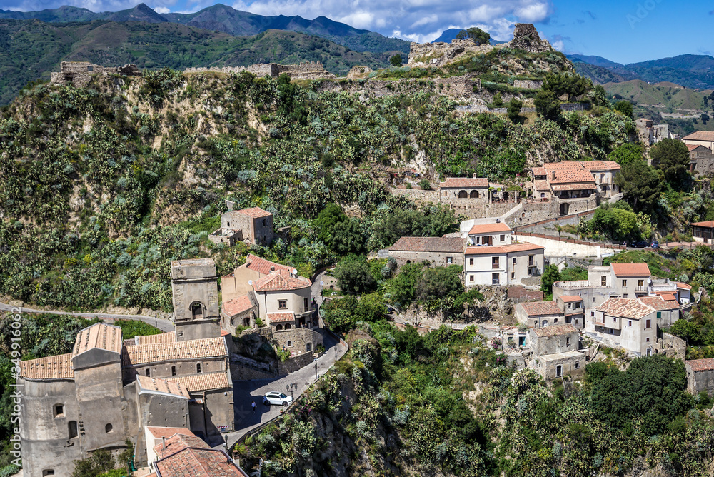 Aerial view of Savoca village which was location for scenes set of The Godfather, Italy