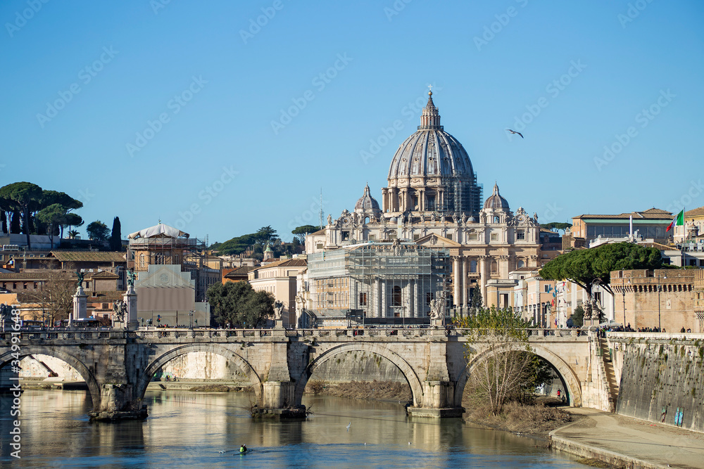 Fototapeta premium View to St. Peter cathedral of Vatican from the Umberto I bridge, Rome, Italy