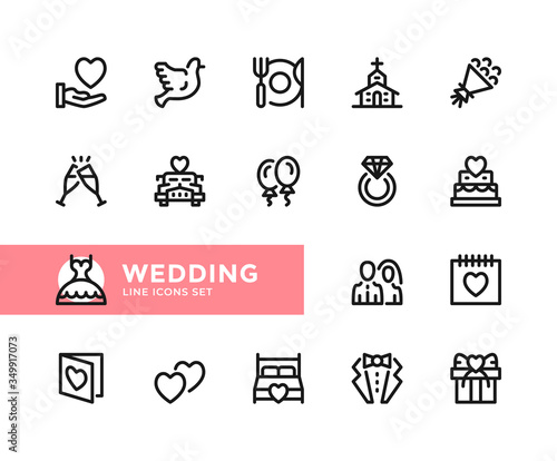 Wedding vector line icons. Simple set of outline symbols, graphic design elements. Line icons set. Pixel Perfect