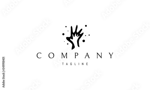 Vector logo on which an abstract image of the palm of a father and the palm of a child inside.