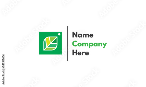 Vector logo on which an abstract image of a square label with the image of a leaf.
