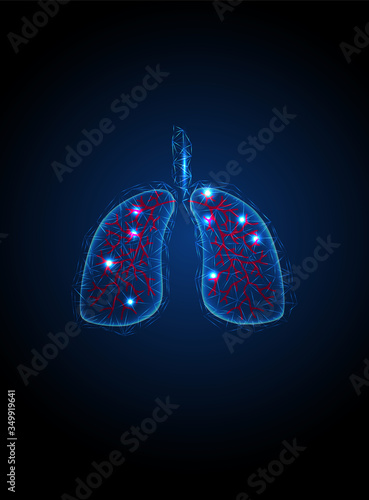 Lungs shape polygonal Symbol. Breathing, Respiratory system. Oxygen disease cancer, asthma, tuberculosis, pneumonia.World Pneumonia Day. Lung as low poly wireframes. Flu infection futuristic style