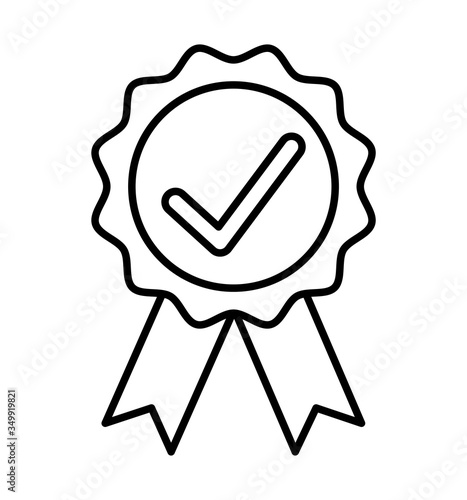 line medal icon with check mark award emblem symbol Vector isolated on white background