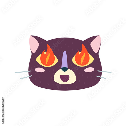 Highlights Stories cover, avatar, emoji: passion, fire in the eyes. Cute funny cat face.
