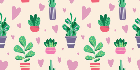 Keuken achterwand Planten in pot patronen Handgetekende kamerplanten in vazen  © WinWinFolly