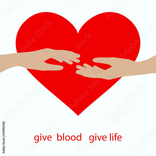 Two hands - red heart - vector. Motivation Poster. World Blood Donor Day photo