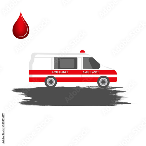 Ambulance - drop of blood - vector. World Blood Donor Day. Medicine concept.