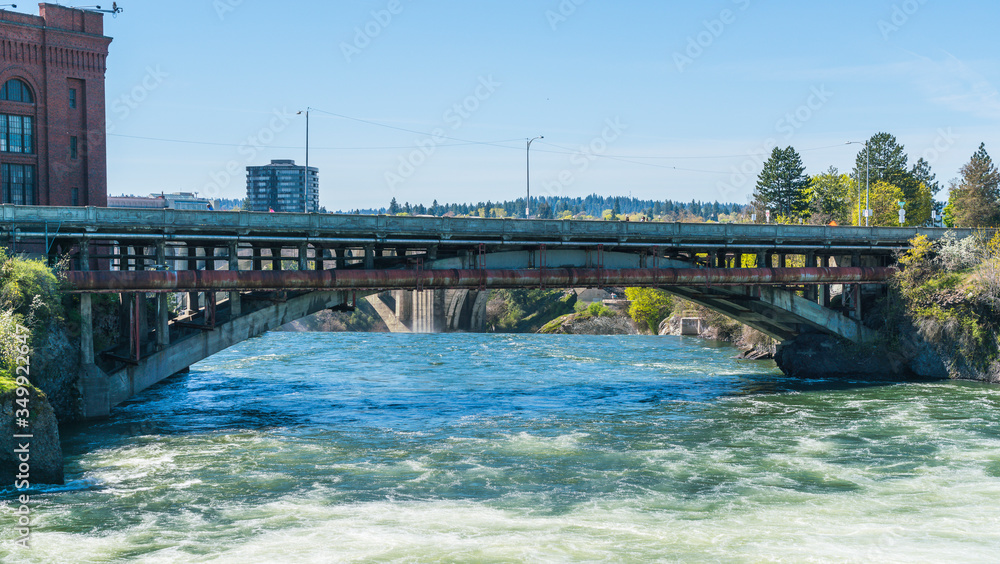 steel bridge in Riverfront Park on the sunny day,Spokane,Washington,usa. steel bridge in Riverfront Park on the sunny day,Spokane,Washington,usa.