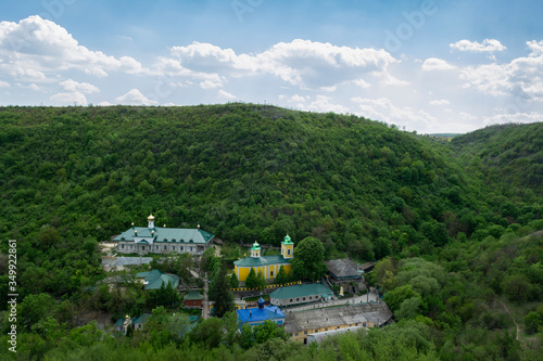 Aerial view of the Holy Trinity Monastery of Saharna (Manastirea Saharna) located in Moldova photo
