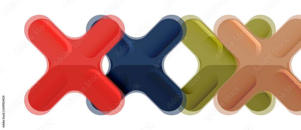 Glossy multicolored plastic style cross composition, x shape design, techno geometric modern abstract background. Trendy abstract layout template Glossy multicolored plastic style cross composition, x shape design, techno geometric modern abstract background. Trendy abstract layout template