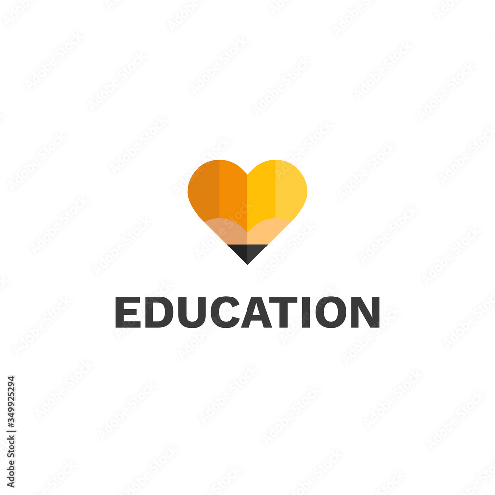 Simple flat heart pencil logo for drawing school or courses, online education. Love drawing, stationery logo. Student, sketching, note, creativity, edit, practice, study icon. Simple flat heart pencil logo for drawing school or courses, online education. Love drawing, stationery logo. Student, sketching, note, creativity, edit, practice, study icon.