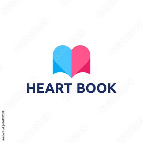 Abstract heart book logo for online education, school, academy. Learning, study, knowledge icon. Institute, college, library, courses logo. Health care, medicine, donor list, valentine love icon.