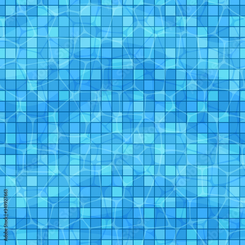 Vector seamless pattern with swimming pool bottom and blue ripple water. Summer vacation top view background
