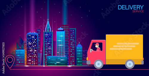 3D map point location delivery worldwide truck car. Shipping online shopping direction city vector illustration