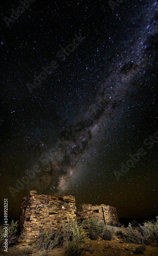 abandoned ruins under milky way, nightscape, night photography, karoo, South Africa photo