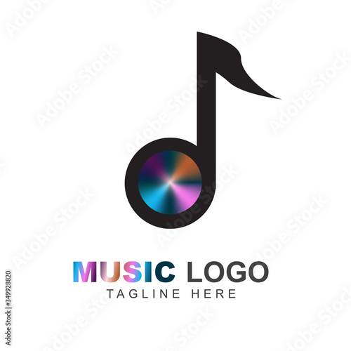 Music logo design template with keynote sign. Modern shape vector symbol and icon illustration can use for brand application mobile, label studio, sound online store, radio, element button app