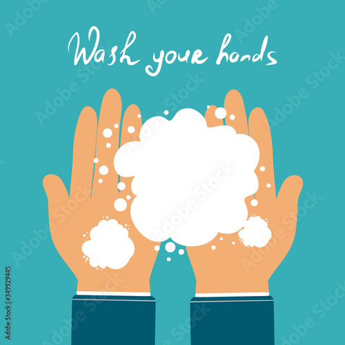 Wash hands concept with soap flat style vector illustration drawn by hand. Hygiene concept