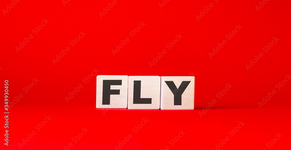 text fly on wooden blocks and on a red background text fly on wooden blocks and on a red background