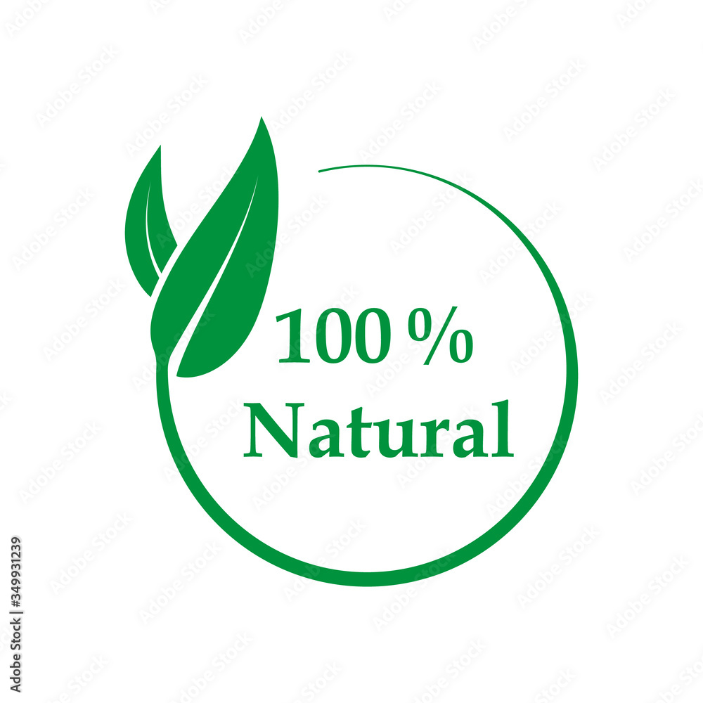 100% natural vector logo design isolated on white background. Vector illustration. 100% natural vector logo design isolated on white background. Vector illustration.