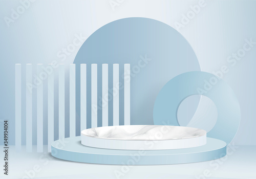Minimal Podium and scene with 3d vector render in abstract blue background composition, 3d illustration mock up scene geometry shape platform forms for product display. stage for awards in modern.