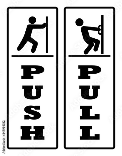 push pull door signs. push pull door signs on whitebackground drawing by illustration