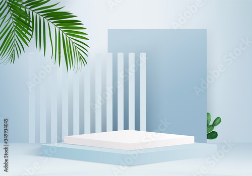 Minimal Podium and scene with 3d vector render in abstract blue background composition, 3d illustration mock up scene geometry shape platform forms for product display. stage for awards in modern.