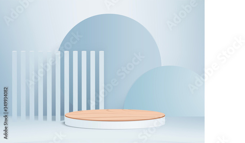Minimal Podium and scene with 3d vector render in abstract blue background composition, 3d illustration mock up scene geometry shape platform forms for product display. stage for awards in modern.