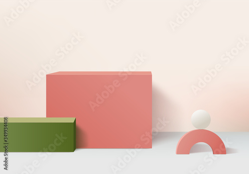 Background vector 3d pink rendering with podium and minimal pink wall scene, minimal abstract background 3d rendering abstract geometric shape pink pastel color. Stage for awards on website in modern.