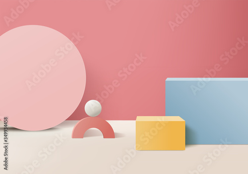 Minimal Podium and scene with 3d vector render in abstract pink background composition, 3d illustration mock up scene geometry shape platform forms for product display. stage for awards in modern