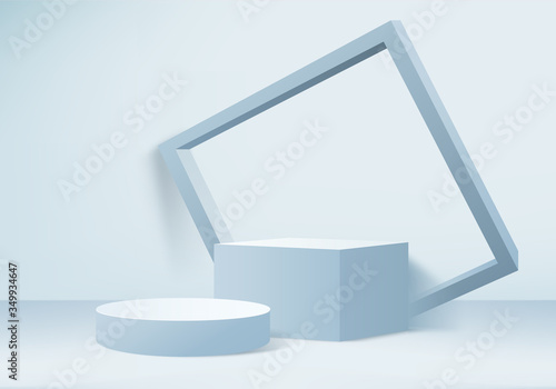Minimal Podium and scene with 3d vector render in abstract blue background composition, 3d illustration mock up scene geometry shape platform forms for product display. stage for awards in modern.