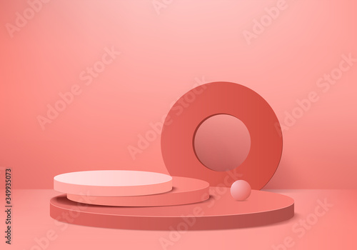 Minimal Podium and scene with 3d vector render in abstract orange background composition, 3d illustration mock up scene geometry shape platform forms for product display. stage for awards in modern.