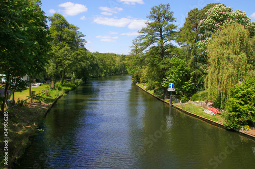 Boating on river Spree between berlin and the federal state Brandenburg, Germany