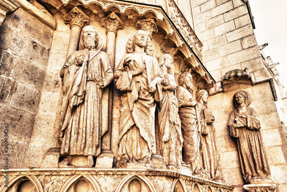 Statues on facade of old cathedral