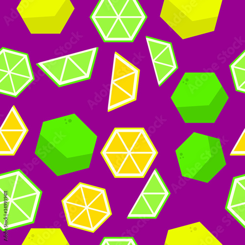 pattern citrus icons limes, lemons, colorful polygonal graphic. vector art