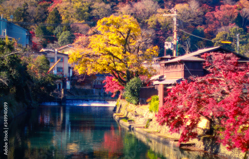 Autumn landscape on Arashiyama, Japan.