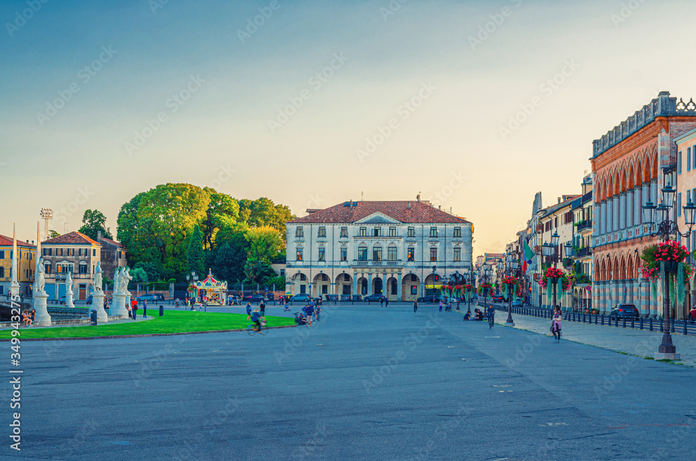 Prato della Valle square in historical city centre of Padua (Padova), small canal with statues, Veneto Region, Italy