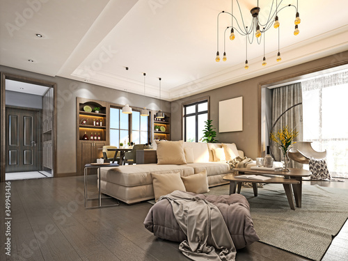 3d render of modern home interior living room