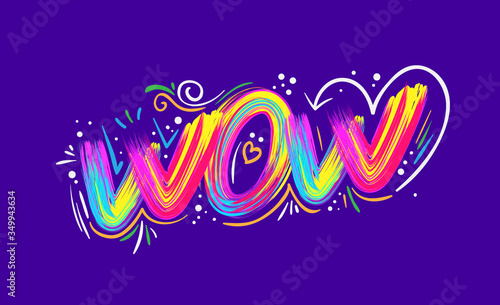 Creative lettering poster. Letter with abstract acrylic paint brush strokes on colorful background. Vector illustration.