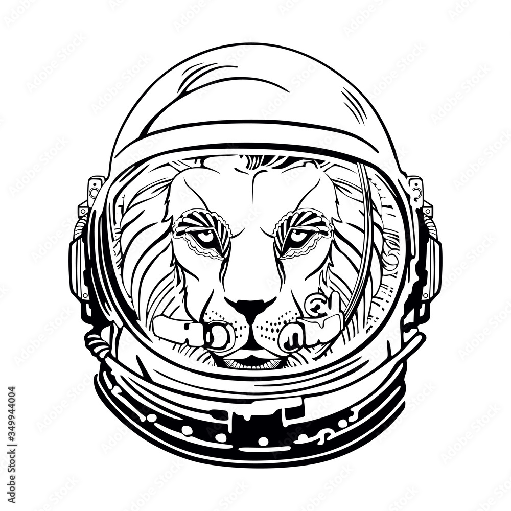 Lion astronauton a white background