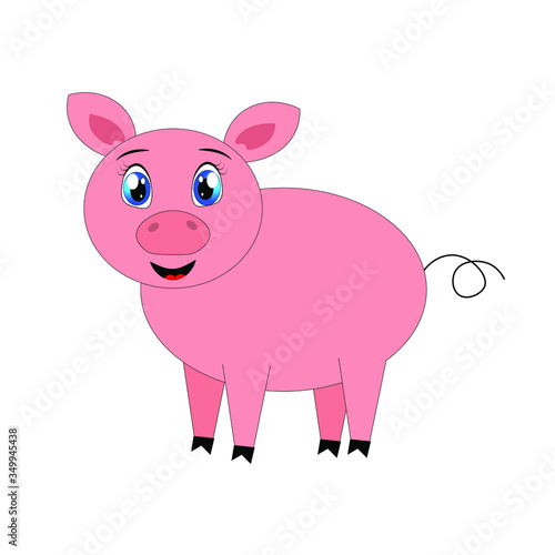 Pig cartoon vector illustration, farm animal 