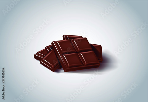 Chocolate bar pieces. Cocoa butter, milk chocolate, pastry and desserts.