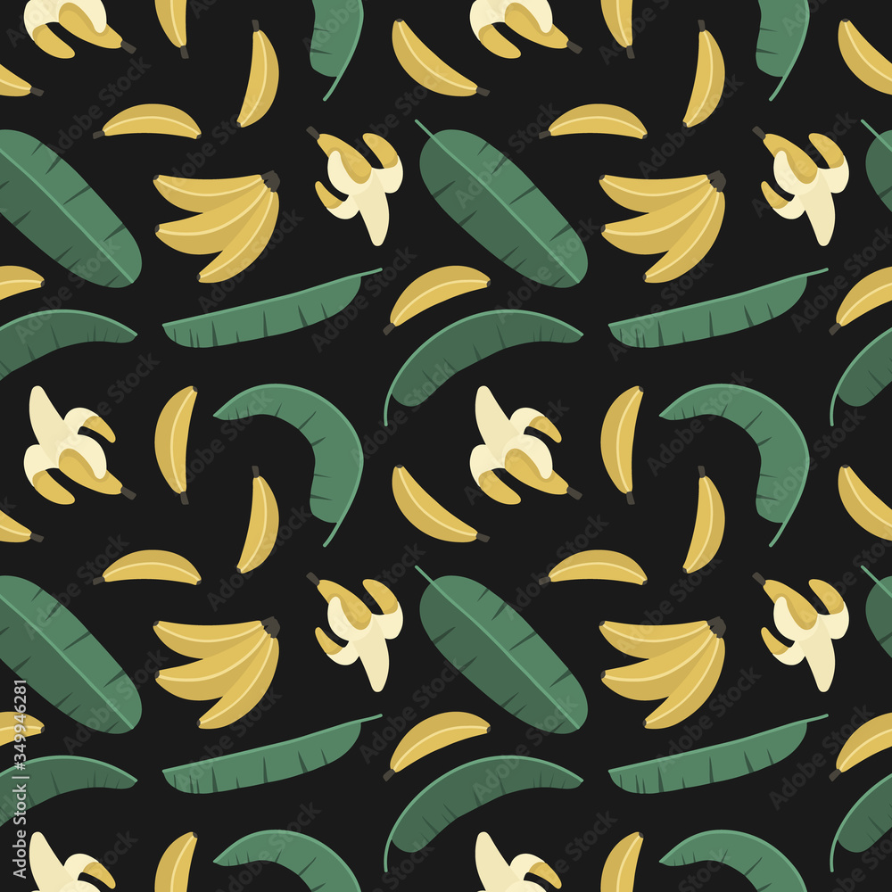 Naklejka premium summer seamless pattern, bananas and palm trees, vector illustration hand drawing