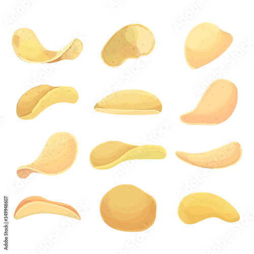 set potato chips isolated on white background vector illustration