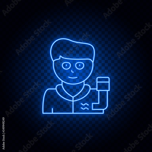 Asthma, spray blue neon vector icon .Transparent background. Blue neon vector icon