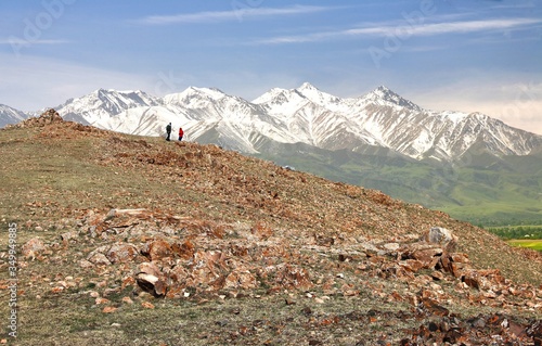 The beautiful scenic at Naryn with the Tian Shan mountains of Kyrgyzstan photo