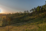 Sunrise near Vidce village in Beskydy mountains in spring sunrise morning