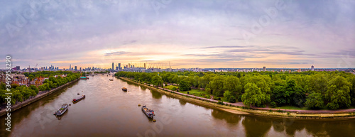 Aerial view of Chelsea bridge and central London, UK photo