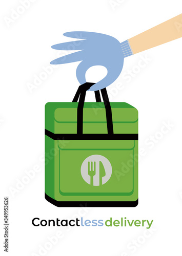 Contactless food delivery service flat vector icon