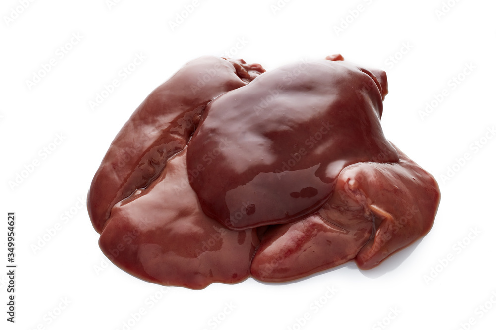 Raw chicken livers on white background. Raw chicken livers on white background.