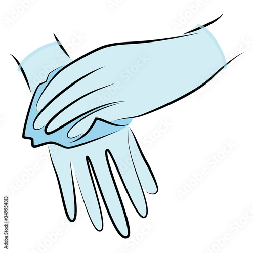 Rub your hands with a clean towel. Hygienic procedure. Disease prevention, good for health. Vector illustration